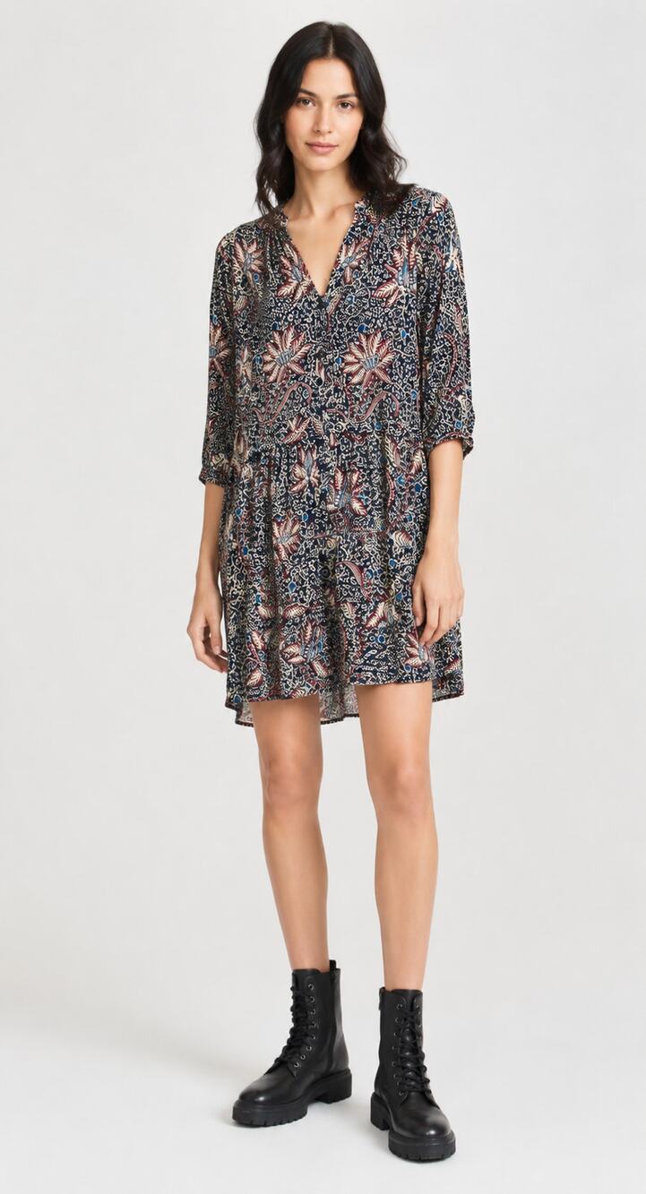 BA&SH Jim Floral V Neck Mini Dress Button Front Womens Size Small Blue